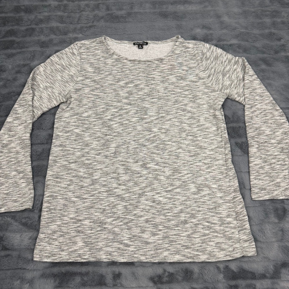 J. Crew Mercantile Womens Grey White Space Dye Long Sleeve Knit Top Medium